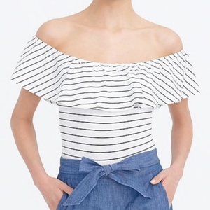 J .Crew Striped Off the Shoulder Ruffle Bodysuit